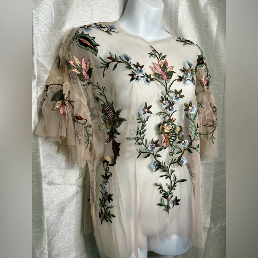 Zara embroidered mesh top - Picture 3 of 9
